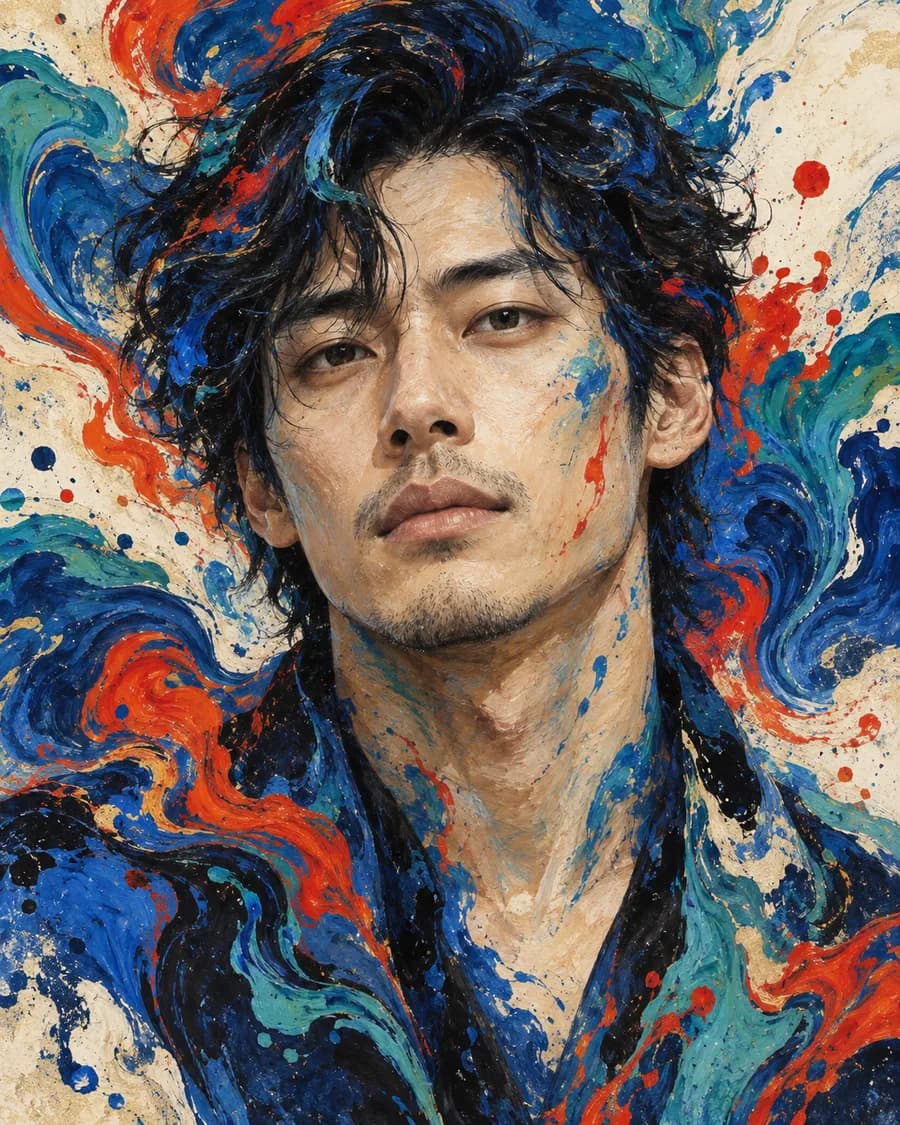 Portrait with a flowing ink color treatment