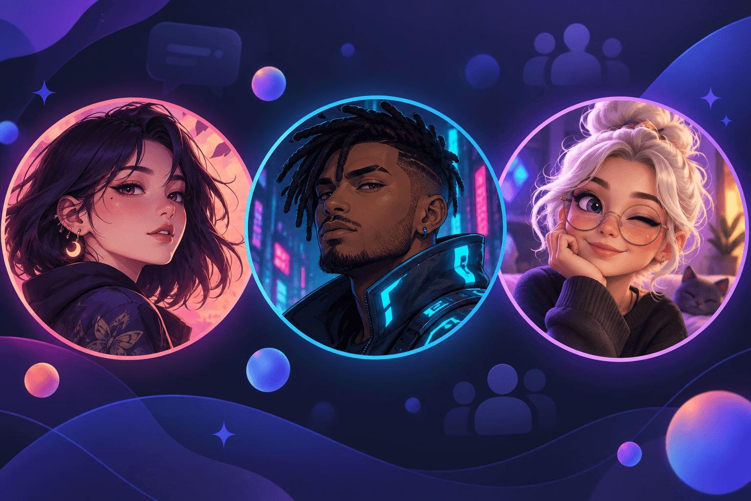 Three original Discord PFP ideas in anime, cyberpunk gaming and cute 3D styles