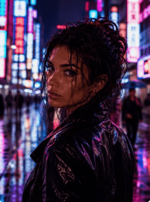 Cyberpunk player Discord PFP idea in a neon city