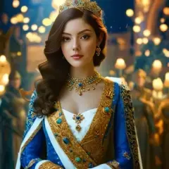 Referencia de estilo: Reina real en azul y dorado