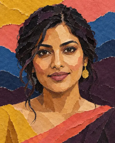 Torn-paper collage style reference