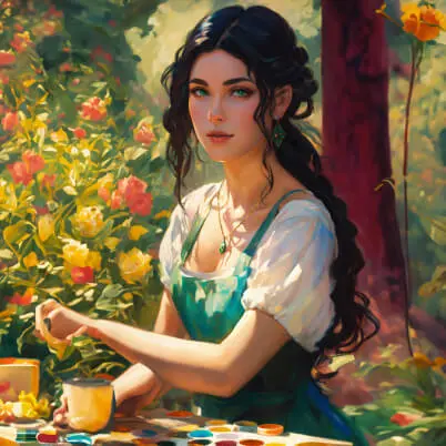 Referencia de estilo: Retrato clásico al óleo en un jardín