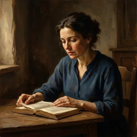Referencia de estilo: Lectura con luz cálida de óleo