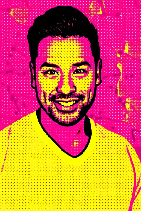 Pop-art portrait of a man with halftone shading style reference