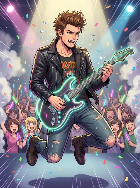Referencia de estilo: Anime en un escenario de rock