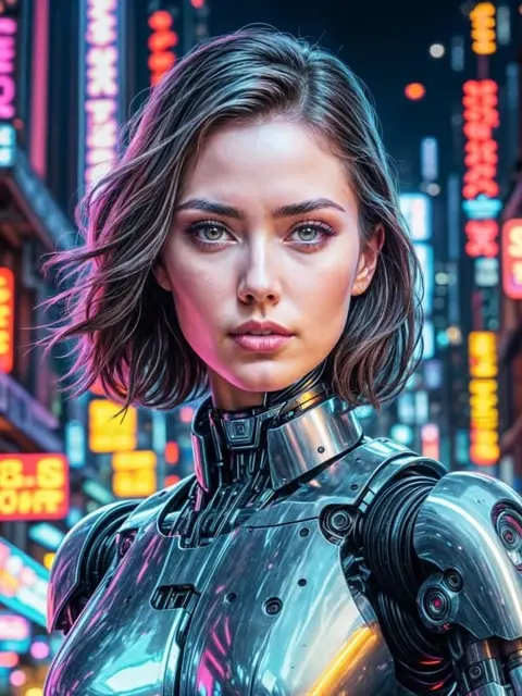 Cyberpunk cinematic portrait of a woman style reference